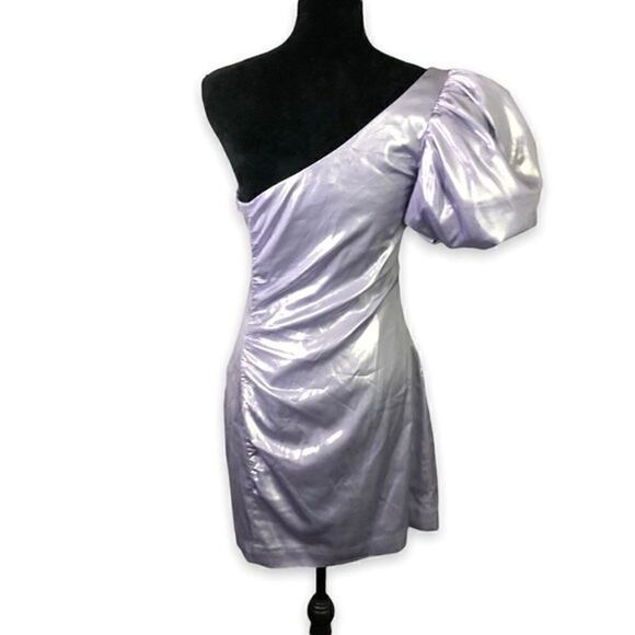 & Other Stories Metallic One-Shoulder Mini Dress in Lilac Purple Size 8 - Picture 3 of 11